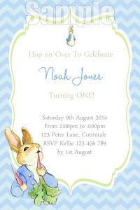 Boys Peter Rabbit 1st birthday party invitation