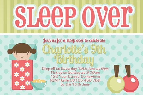 girls sleepover birthday party invitation
