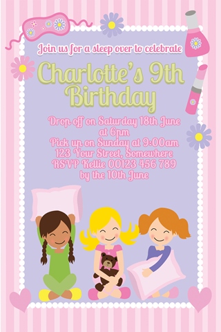 girls sleepover birthday party invitation