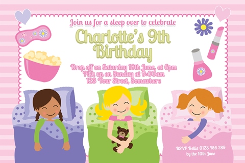 girls sleepover birthday party invitation sleep over invite