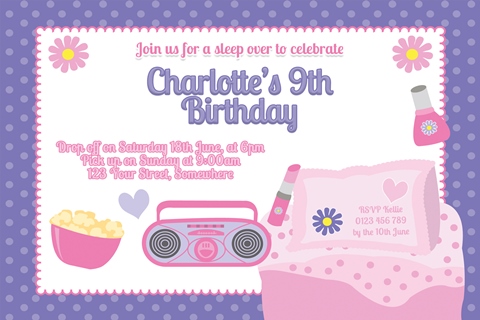 girls sleepover birthday party invitation