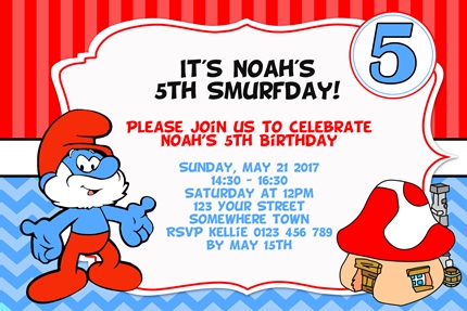 Smurf Classic kids birthday party invite