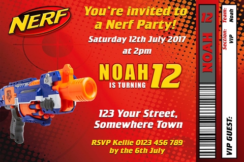 personalised nerf birthday party invitation