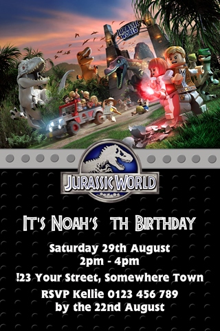 Jurassic world lego invite invitation