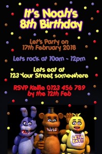 FNAF five nights at Freddy's birthday party invite invitation