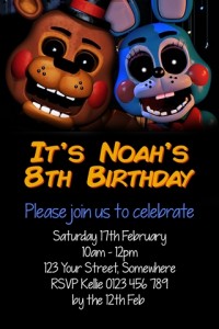 FNAF five nights at Freddy's birthday party invite invitation