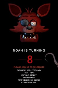 FNAF five nights at Freddy's birthday party invite invitation