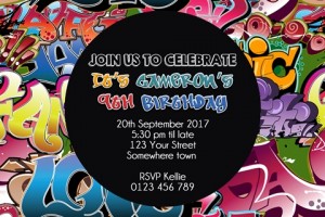 personalised graffiti birthday invites and invitations for pre teens and teenagers