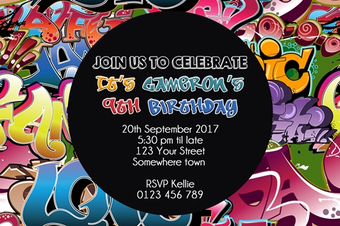 personalised graffiti birthday invites and invitations for pre teens and teenagers