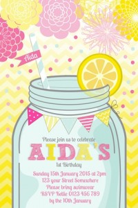pink lemomade summer yellow girls birthday party invitation