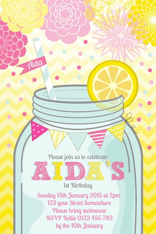 pink lemomade summer yellow girls birthday party invitation