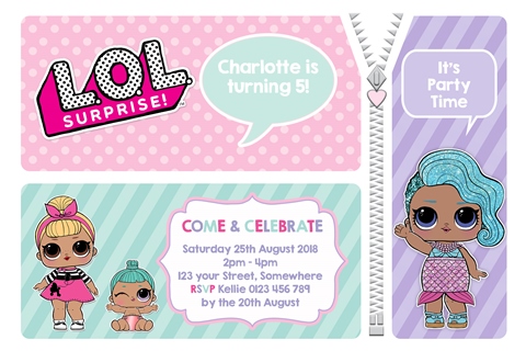 LOL Surprise doll invitations invites girls birthday party