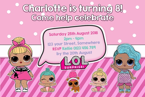 LOL Surprise doll invitations invites girls birthday party