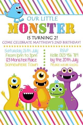 little monster boys girls birthday invitation invite