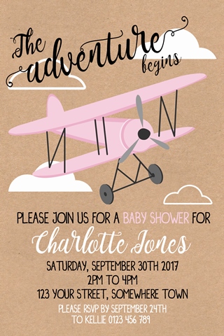 girls first 1st birthday aeroplane airplane invitation invite