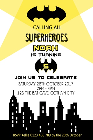 Personalised Batman Birthday Party Invitations | Invitations 4 kids