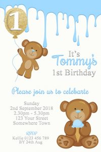 teddy Bear and icecream 1st first birthday invite invitation