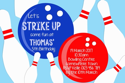 Boys red blue bowling invite invitation