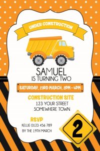 boys dump truck construction party invitation