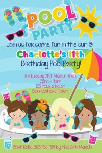 girls fun pool party birthday invitation invite