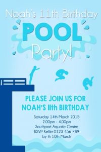 boys diving board pool party invitation invite