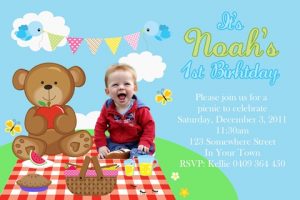 boys teddy bear picnic birthday party invitations