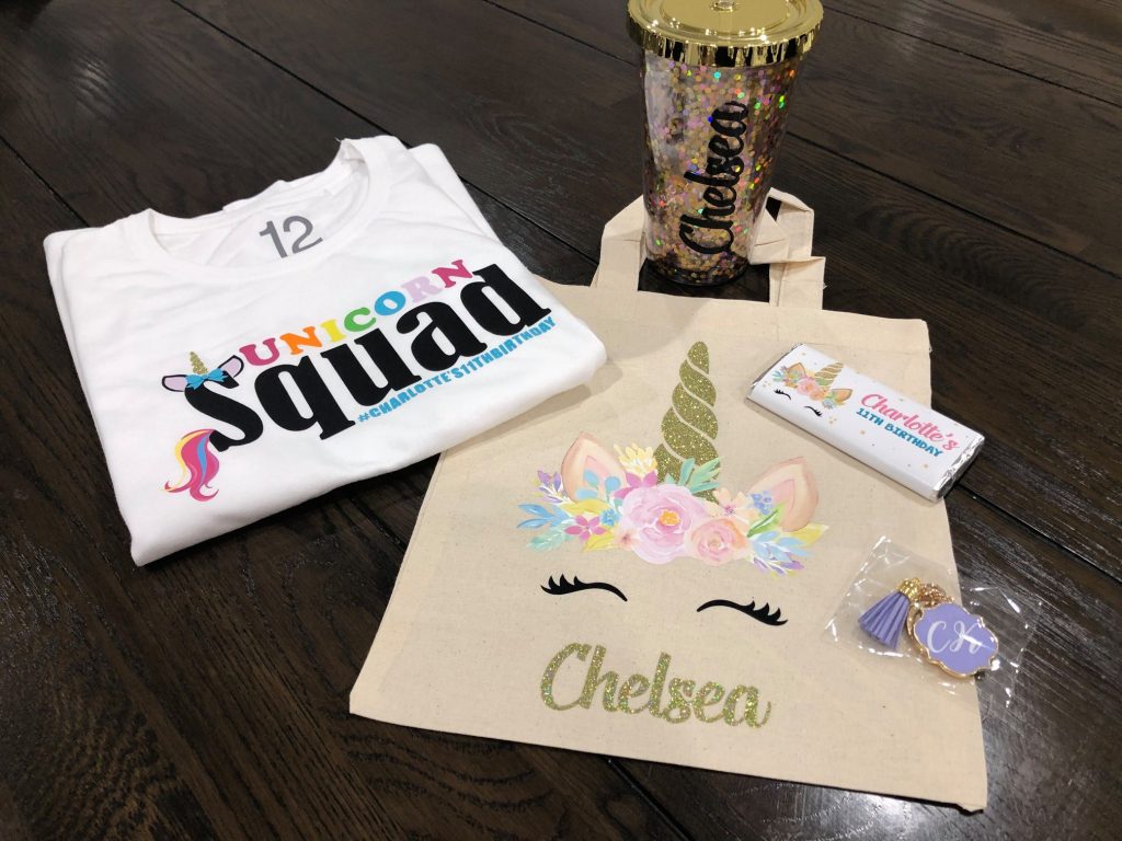 girls unicorn personalised treat party bag ideas