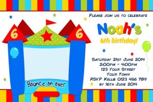 Boys Jumping Castle birthday party invitation invite