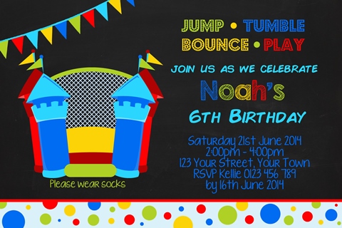 Boys Jumping Castle birthday party invitation