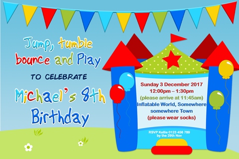 Boys Jumping Castle birthday party invitation