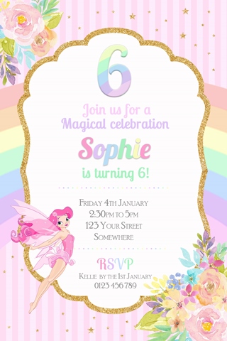 girls fairy rainbow party invitation invite