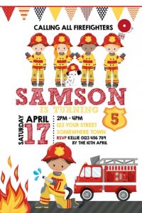 fireman fire fighter boy girl invite invitation