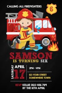 boy fireman invite invitation