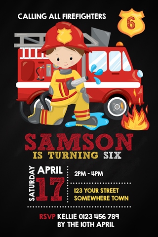 boy fireman invite invitation