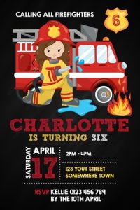 girl firefighter invitation