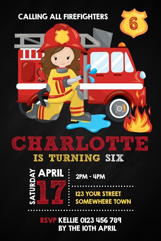 girl firefighter invitation