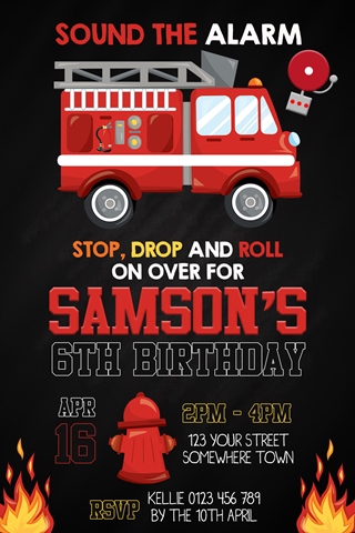 fireman fire truck invitation invite