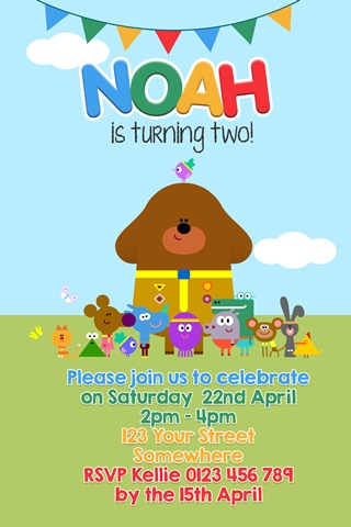 Hey duggee themed birthday party invitation invite