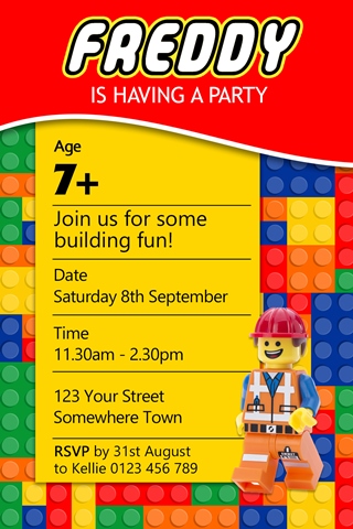 boys and girls lego birthday party invitation invite