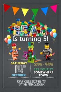 boys and girls lego birthday party invitation invite