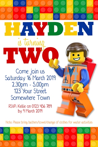 boys and girls lego birthday party invitation invite