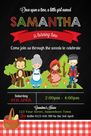little red riding hood birthday party invitation