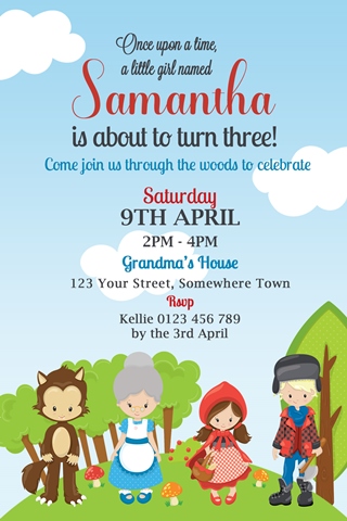 little red riding hood birthday party invitation