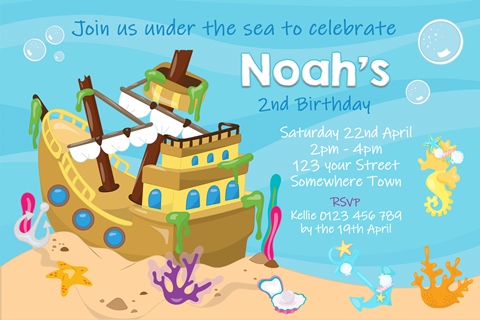 sunken ship under the sea invitation