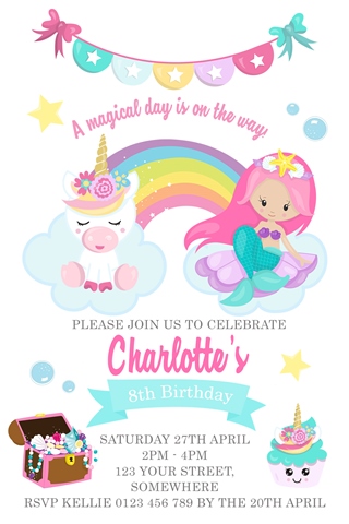 Unicorn and mermaid invitation