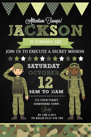 boys army soldier invitation