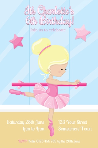 girl ballerina birthday invitations