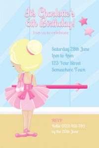 Personalised cute girl pink ballerina ballet birthday party invitations invites