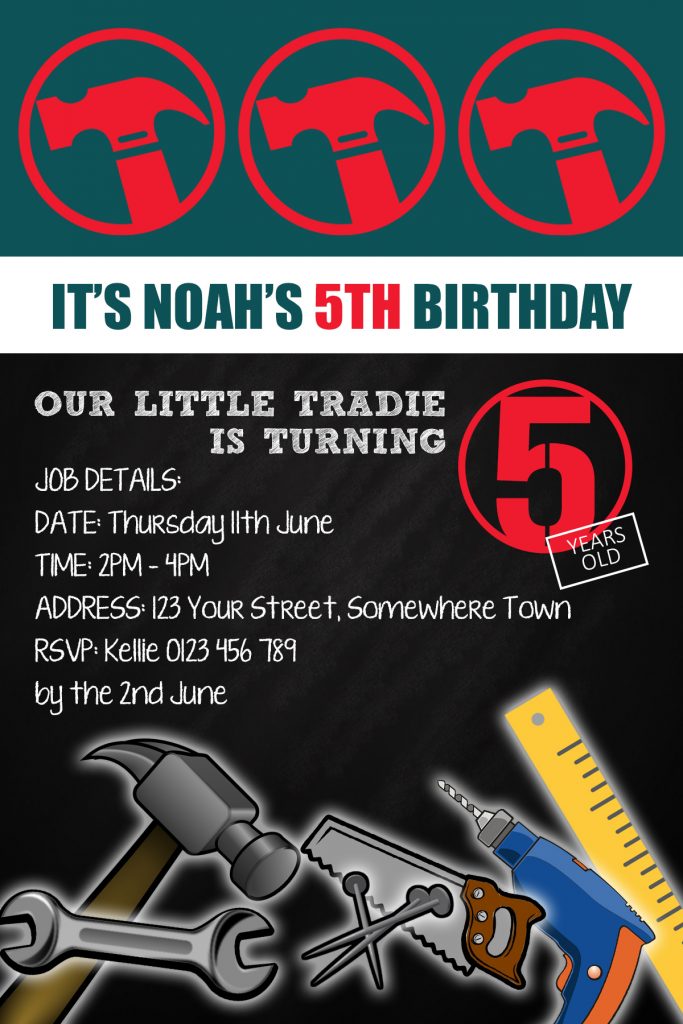 Bunnings themed birthday party invitations