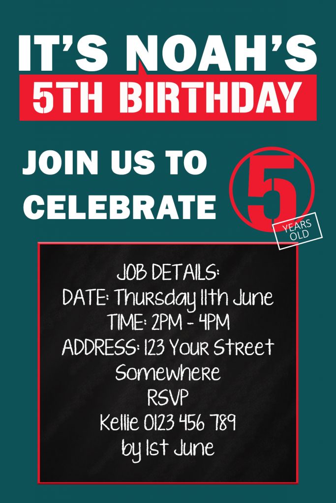 Bunnings themed birthday party invitations